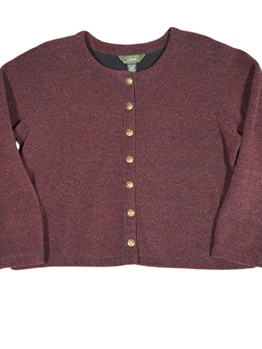 LL Bean Womens Fleece Cardigan Jacket L Button Front Old Money Preppy Maroon Vtg